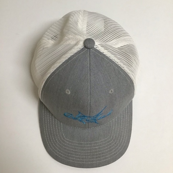 Get Reel Snapback Fishing Hat Cap Mesh Back Marlin Gray Aqua Blue Deep Sea FL - Picture 5 of 14